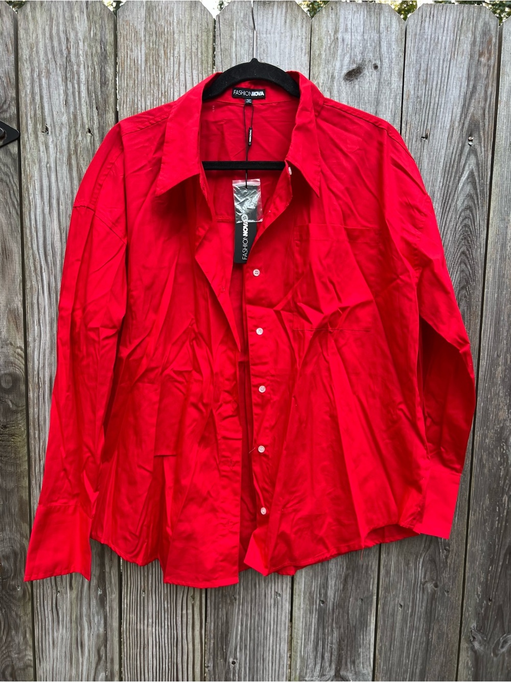 Fashion Nova Red Darcey Poplin Button Down Shirt Women’s Large NWT NEW